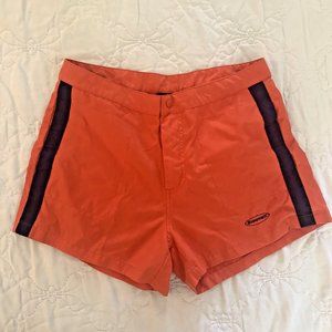 SIDEOUT Women's M Surf Beach Board Shorts Orange & Blue side stripe pockets